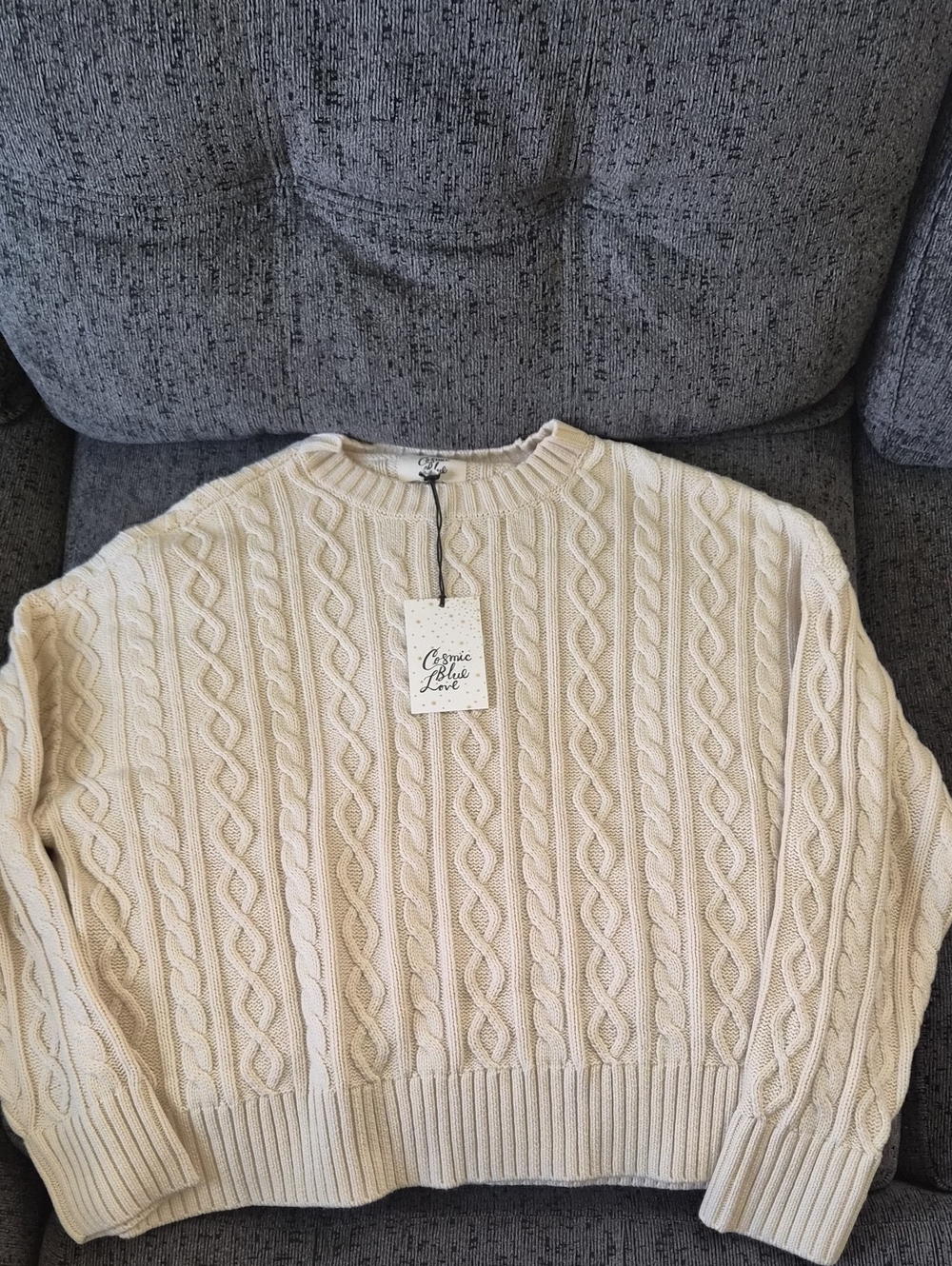 Cream Cable-Pattern Crewneck Sweater - Classic Pullover